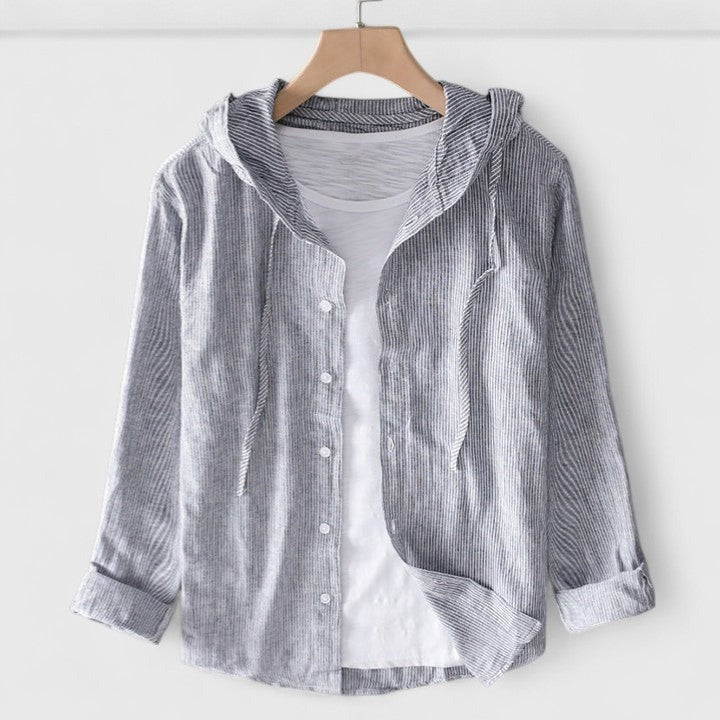 Men's Hooded Long Sleeve Shirt with Button Front