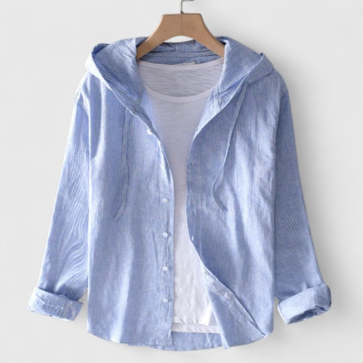 Men's Hooded Long Sleeve Shirt with Button Front