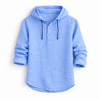 Men's Hooded Pullover Shirt with Three-Button Placket and Drawstring Hood