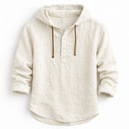 Men's Hooded Pullover Shirt with Three-Button Placket and Drawstring Hood
