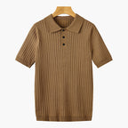 Men's Knitted Polo Shirt with Ribbed Collar and Partial Button Closure