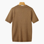 Men's Knitted Polo Shirt with Ribbed Collar and Partial Button Closure