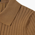 Men's Knitted Polo Shirt with Ribbed Collar and Partial Button Closure