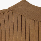 Men's Knitted Polo Shirt with Ribbed Collar and Partial Button Closure