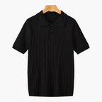 Men's Knitted Polo Shirt with Ribbed Collar and Partial Button Closure