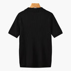 Men's Knitted Polo Shirt with Ribbed Collar and Partial Button Closure
