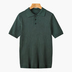 Men's Knitted Polo Shirt with Ribbed Collar and Partial Button Closure