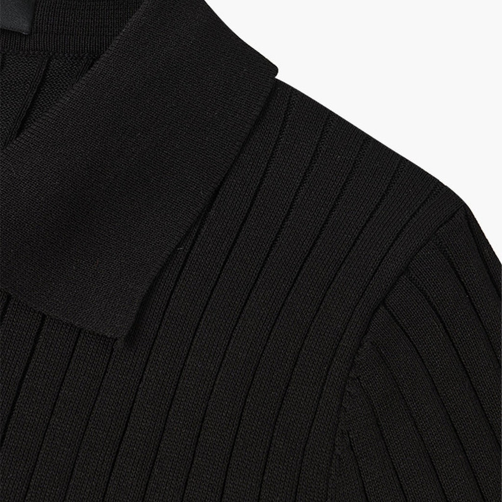 Men's Knitted Polo Shirt with Ribbed Collar and Partial Button Closure