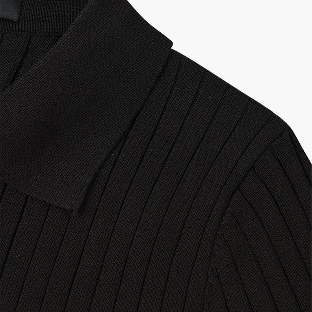 Men's Knitted Polo Shirt with Ribbed Collar and Partial Button Closure