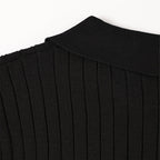 Men's Knitted Polo Shirt with Ribbed Collar and Partial Button Closure