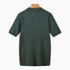 Men's Knitted Polo Shirt with Ribbed Collar and Partial Button Closure