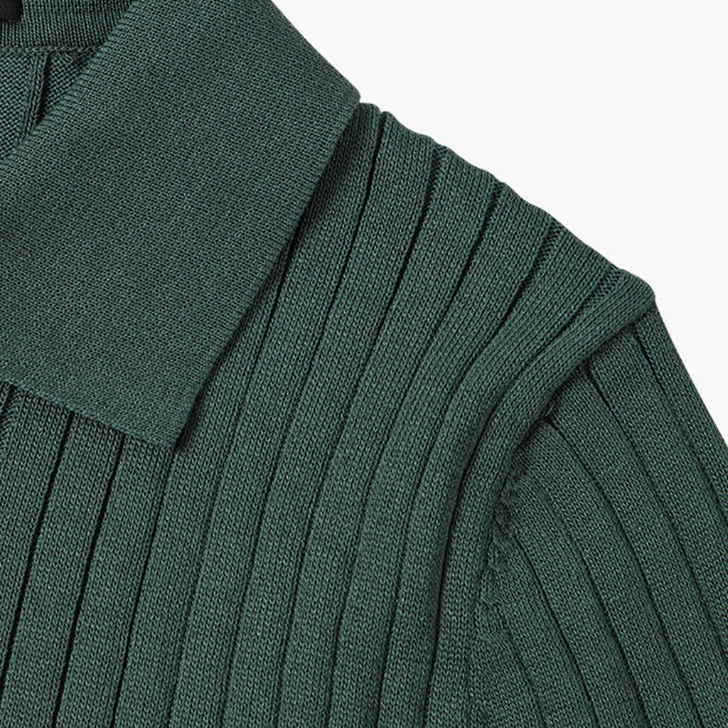 Men's Knitted Polo Shirt with Ribbed Collar and Partial Button Closure