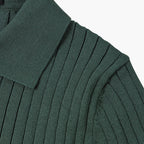 Men's Knitted Polo Shirt with Ribbed Collar and Partial Button Closure