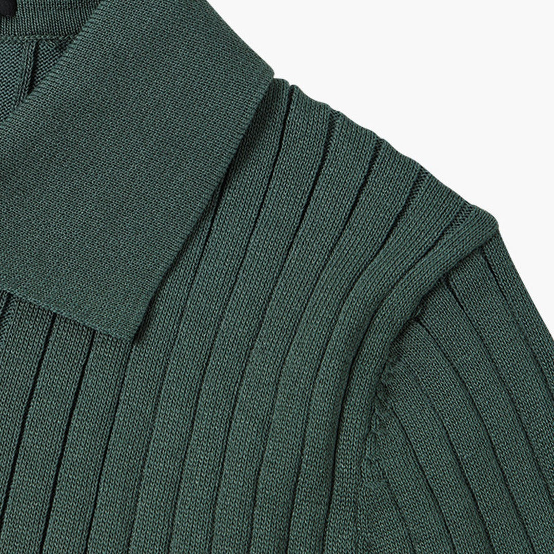 Men's Knitted Polo Shirt with Ribbed Collar and Partial Button Closure