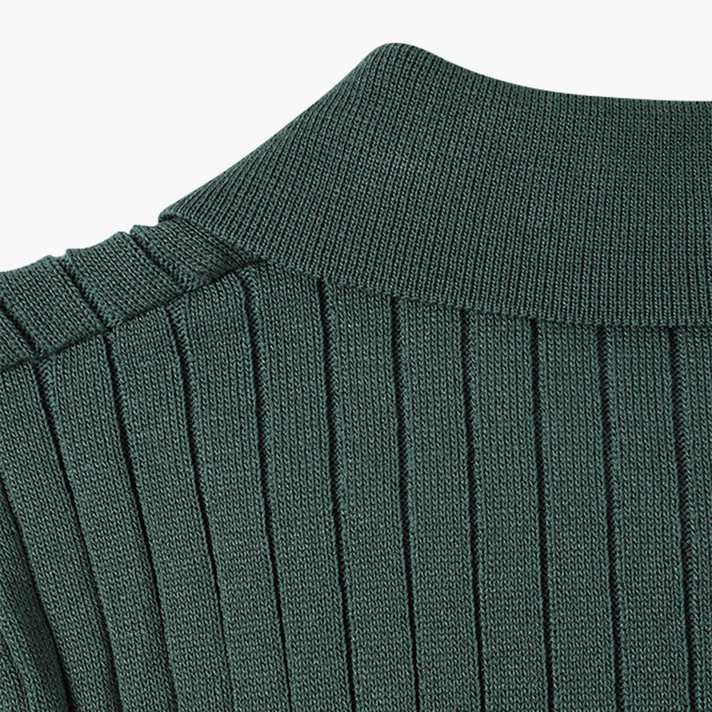 Men's Knitted Polo Shirt with Ribbed Collar and Partial Button Closure
