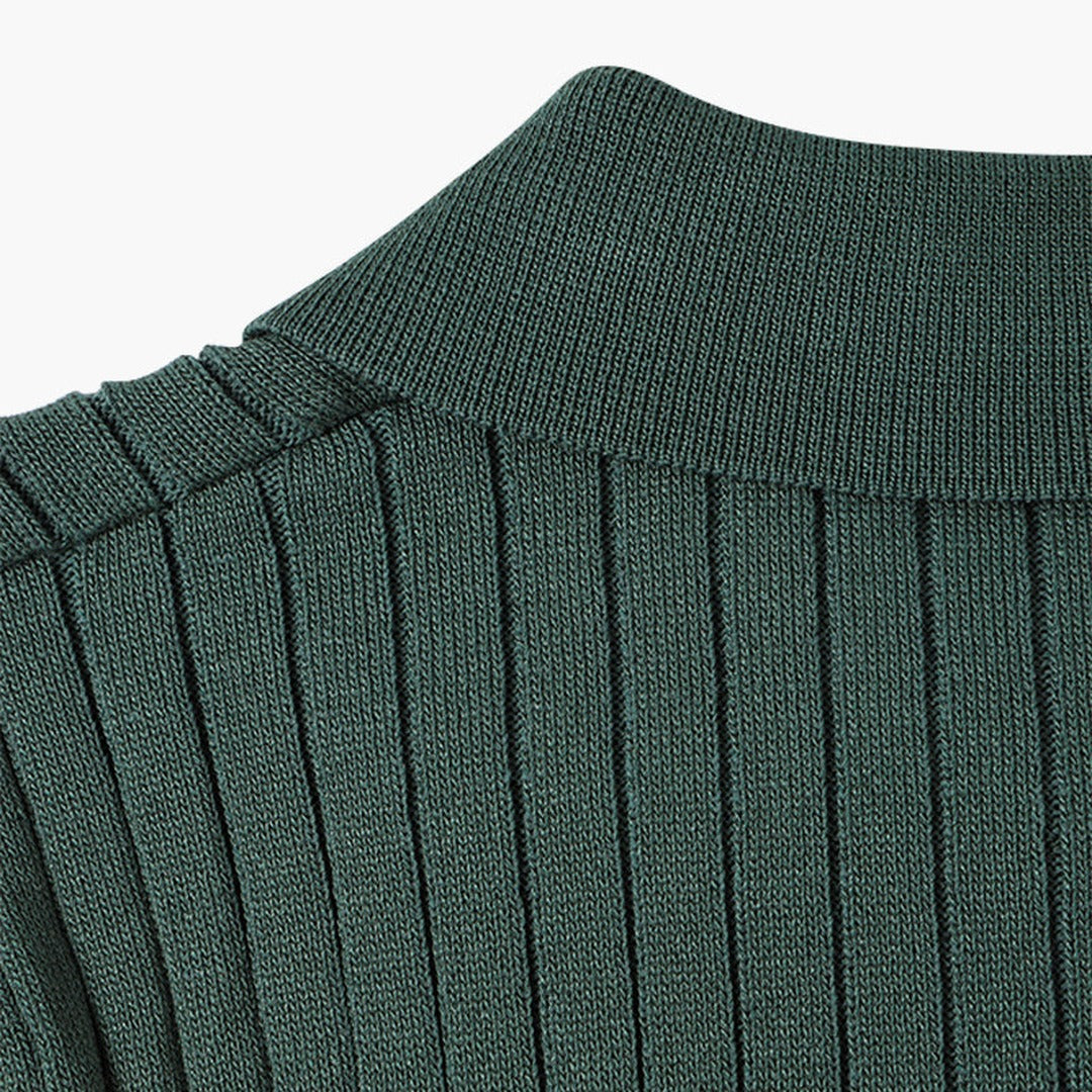 Men's Knitted Polo Shirt with Ribbed Collar and Partial Button Closure