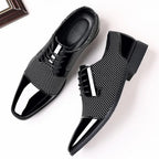 Men's Lace-Up Oxford Shoes with High-Sheen Cap Toe and Textured Panel Upper