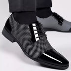 Men's Lace-Up Oxford Shoes with High-Sheen Cap Toe and Textured Panel Upper