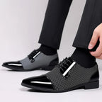 Men's Lace-Up Oxford Shoes with High-Sheen Cap Toe and Textured Panel Upper