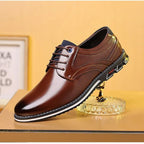 Men's Lace-Up Oxford Shoes with Perforated Panel and Contrast Sole