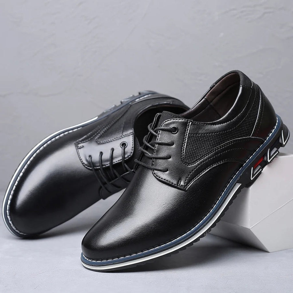 Men's Lace-Up Oxford Shoes with Perforated Panel and Contrast Sole
