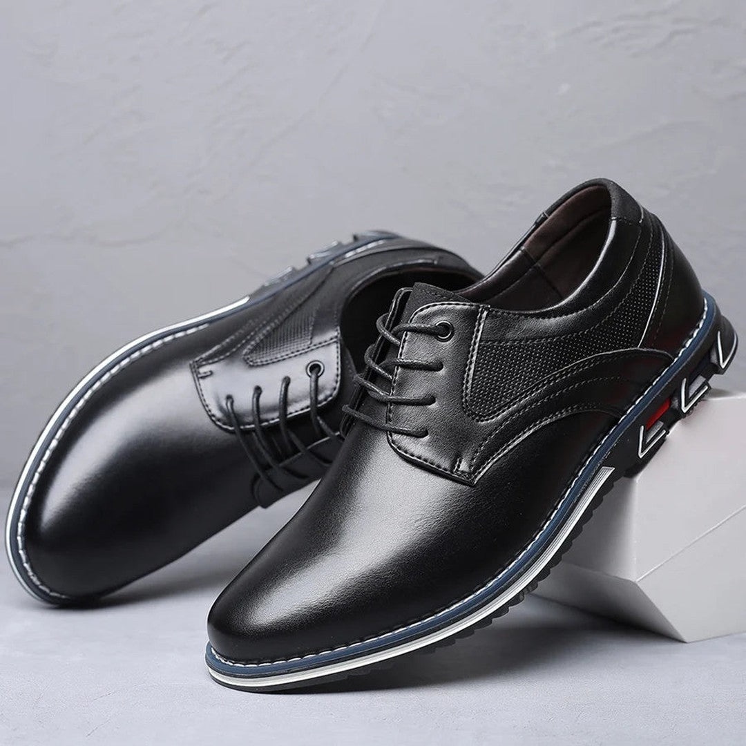 Men's Lace-Up Oxford Shoes with Perforated Panel and Contrast Sole