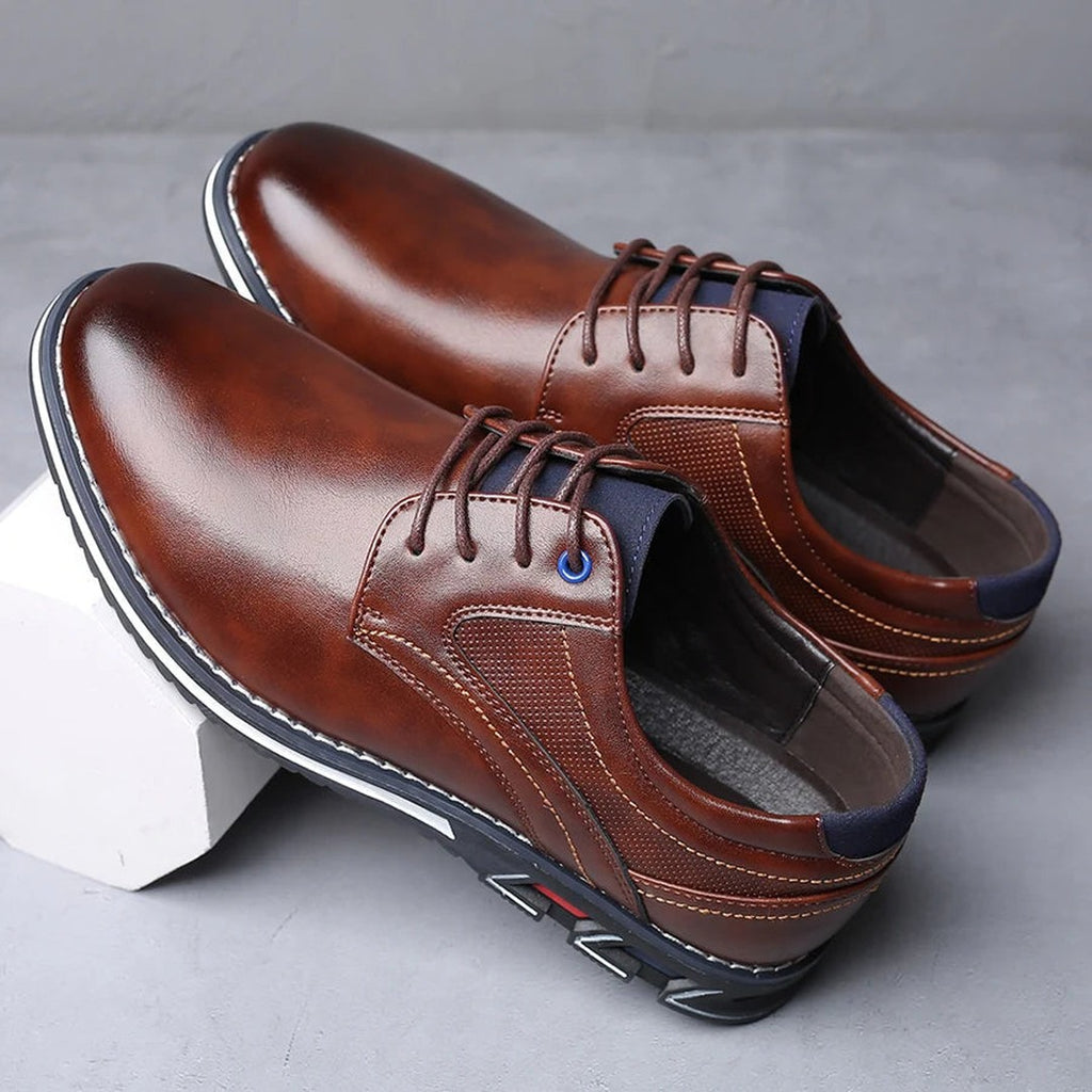 Men's Lace-Up Oxford Shoes with Perforated Panel and Contrast Sole