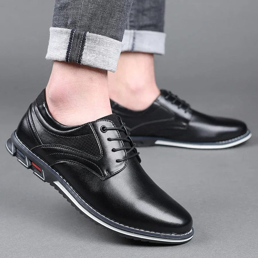 Men's Lace-Up Oxford Shoes with Perforated Panel and Contrast Sole