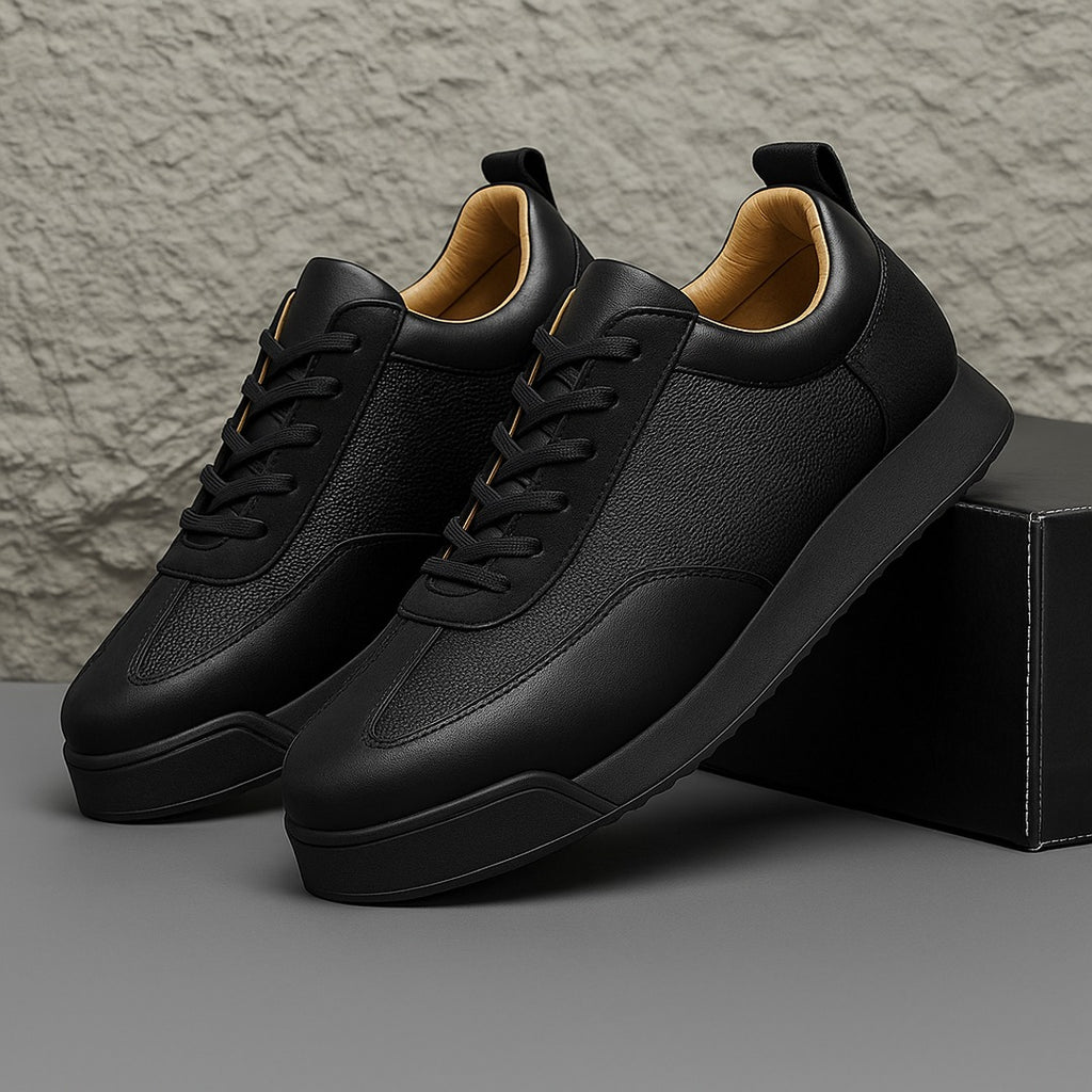 Men's Lace-Up Sneakers with Textured Panel Upper and Thick Platform Sole