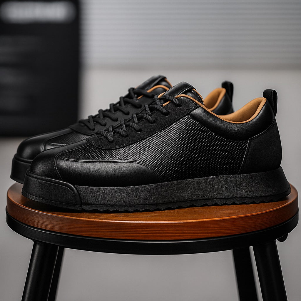 Men's Lace-Up Sneakers with Textured Panel Upper and Thick Platform Sole