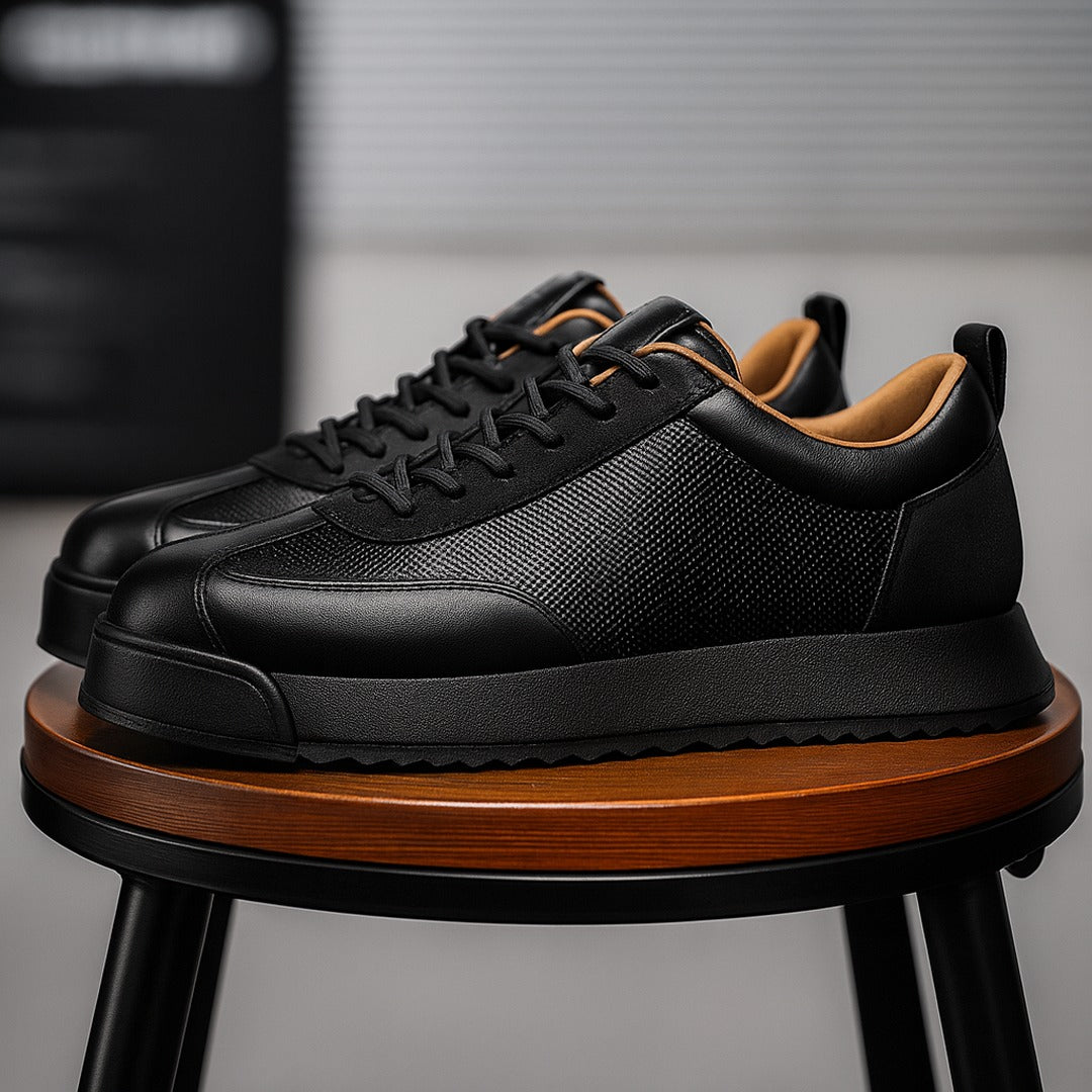 Men's Lace-Up Sneakers with Textured Panel Upper and Thick Platform Sole