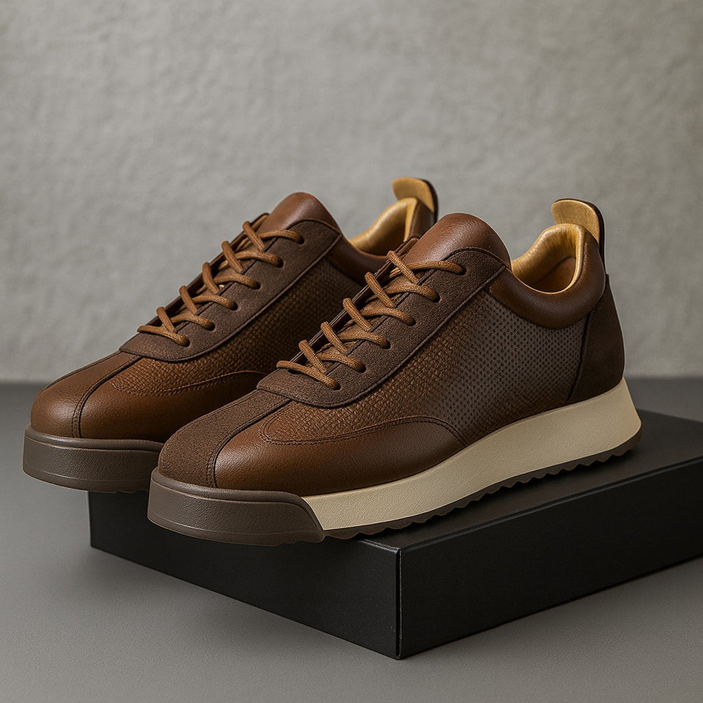 Men's Lace-Up Sneakers with Textured Panel Upper and Thick Platform Sole
