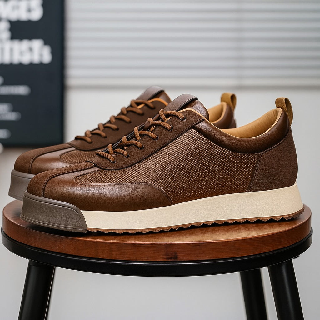 Men's Lace-Up Sneakers with Textured Panel Upper and Thick Platform Sole