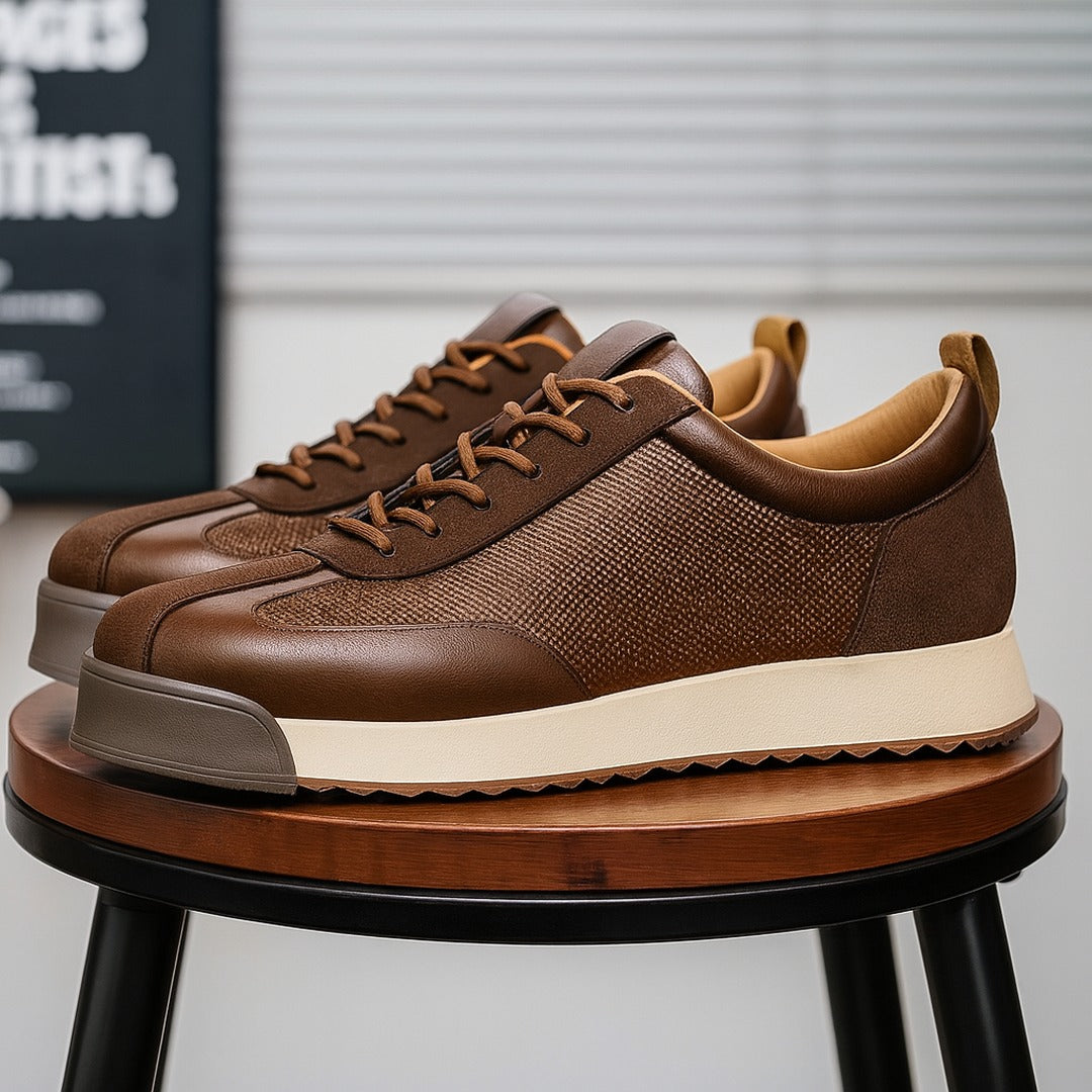 Men's Lace-Up Sneakers with Textured Panel Upper and Thick Platform Sole