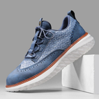 Men's Lace-Up Sneakers with Woven Upper Panel and Brogue Perforation Detail