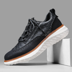 Men's Lace-Up Sneakers with Woven Upper Panel and Brogue Perforation Detail