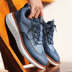 Men's Lace-Up Sneakers with Woven Upper Panel and Brogue Perforation Detail