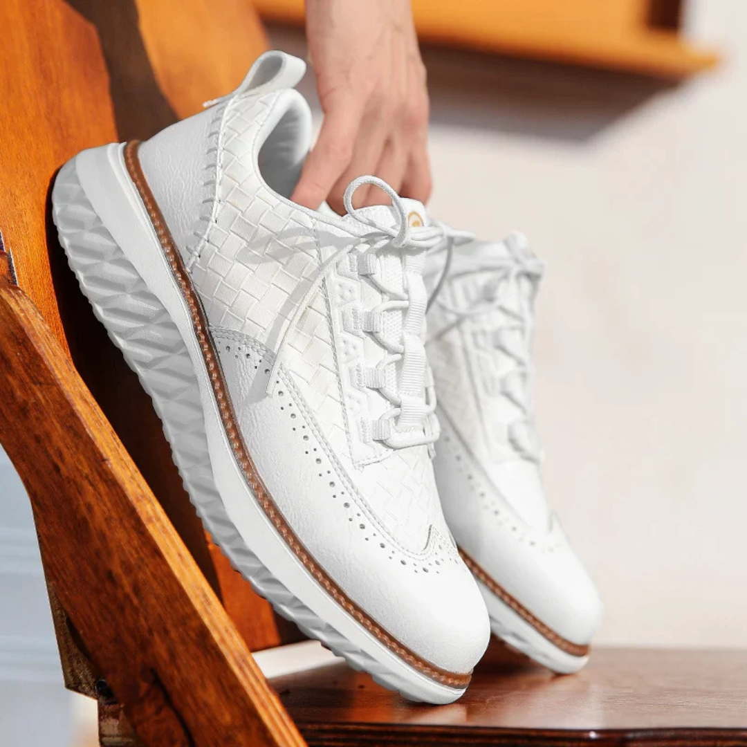 Men's Lace-Up Sneakers with Woven Upper Panel and Brogue Perforation Detail