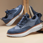Men's Lace-Up Sneakers with Woven Upper Panel and Brogue Perforation Detail