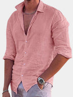 Men's Linen Long-Sleeve Shirt with Point Collar