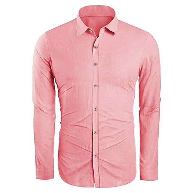 Men's Linen Long-Sleeve Shirt with Point Collar