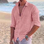 Men's Linen Long-Sleeve Shirt with Point Collar