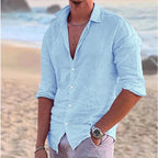 Men's Linen Long-Sleeve Shirt with Point Collar