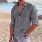 Men's Linen Long-Sleeve Shirt with Point Collar