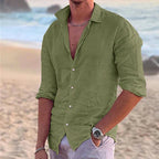 Men's Linen Long-Sleeve Shirt with Point Collar