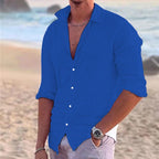 Men's Linen Long-Sleeve Shirt with Point Collar