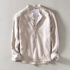 Men's Linen Oversized Shirt with Mandarin Collar and Long Sleeves