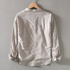 Men's Linen Oversized Shirt with Mandarin Collar and Long Sleeves