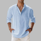Men's Linen Oversized Shirt with Stand Collar