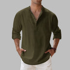 Men's Linen Oversized Shirt with Stand Collar